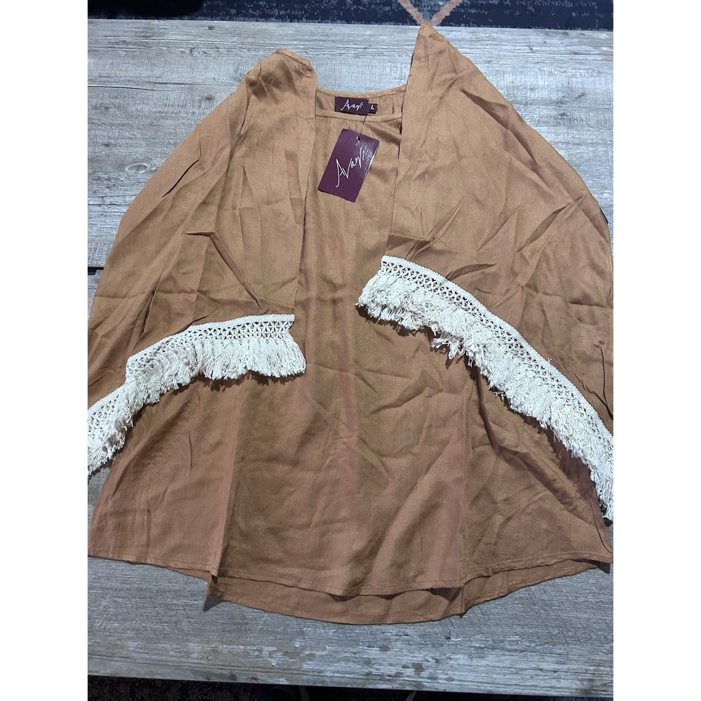 Avani del amour Women's Peasant Top Boho Fringe Sleeve Festival Size Large NWT